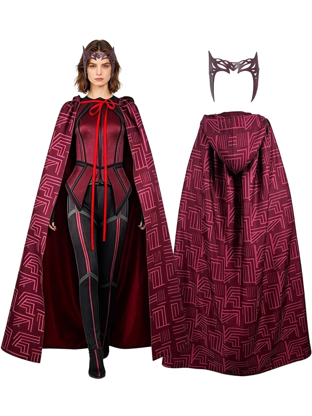 Size XXL Women Wanda Cosplay Jumpsuit Robe Hooded Scarlet Witch Costume Battle
